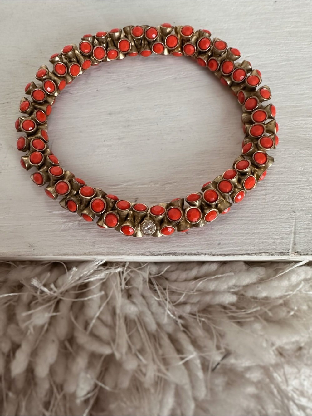 Stella & Dot Coral Bead Stretch Bracelet in Antique Gold